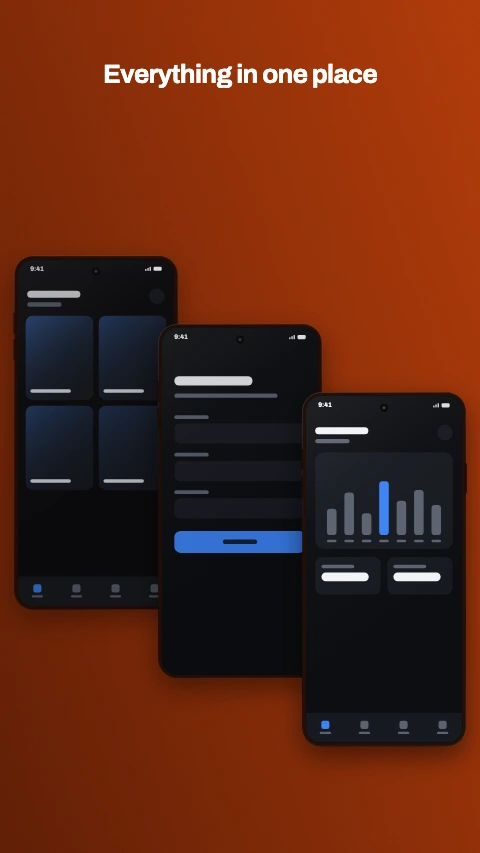 Cascade app store screenshot template - Three phones stepping down and across. A flow, left to right.