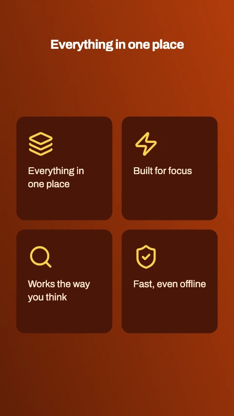 Feature grid app store screenshot template - Four features in a two-by-two grid. No device, no capture.