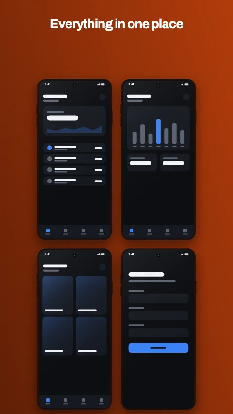 Four up app store screenshot template - Two by two. The whole app on one frame, for the opening shot.