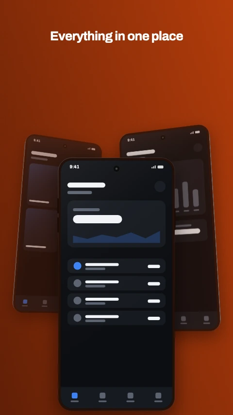 Stacked app store screenshot template - Three phones fanned back, the front one in focus.