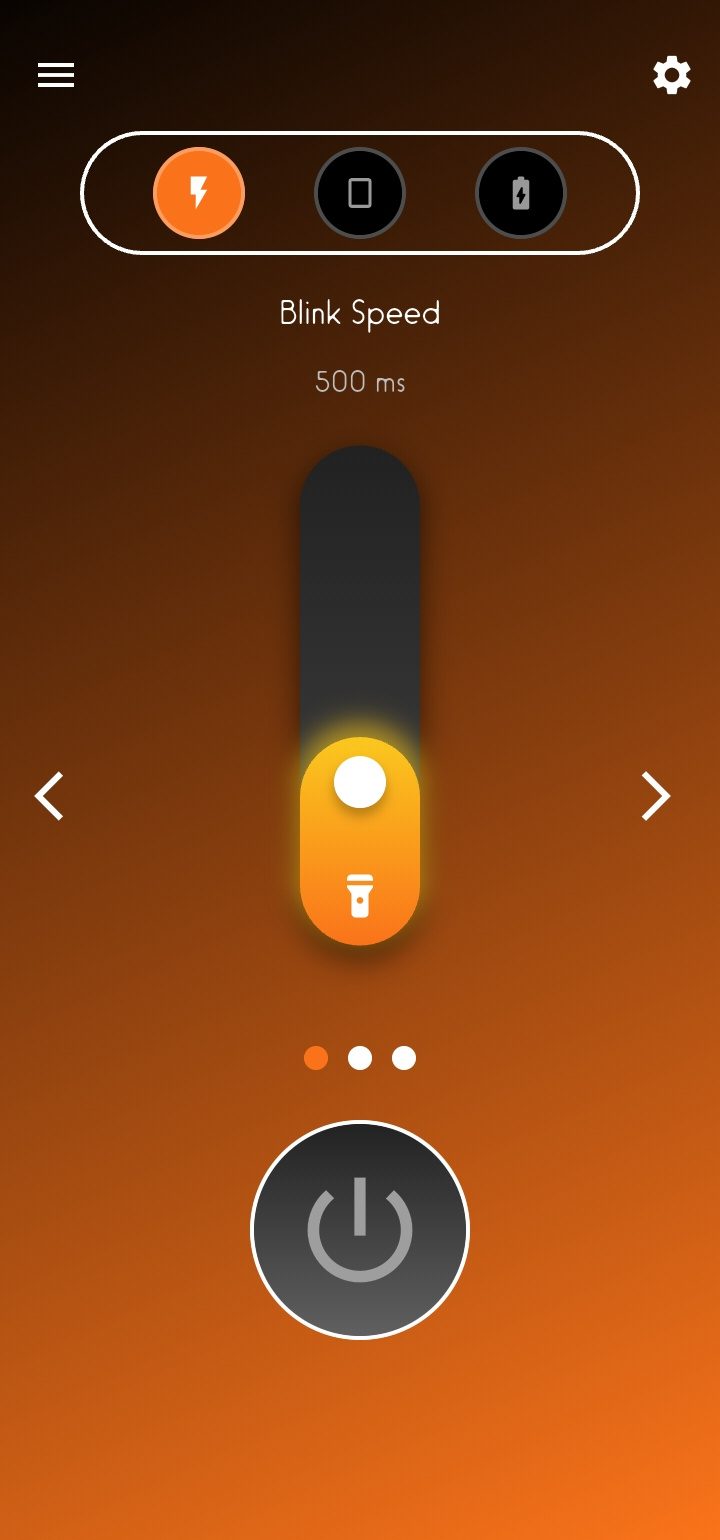 Party Flashlight's blink speed screen: a vertical slider set to 500 ms